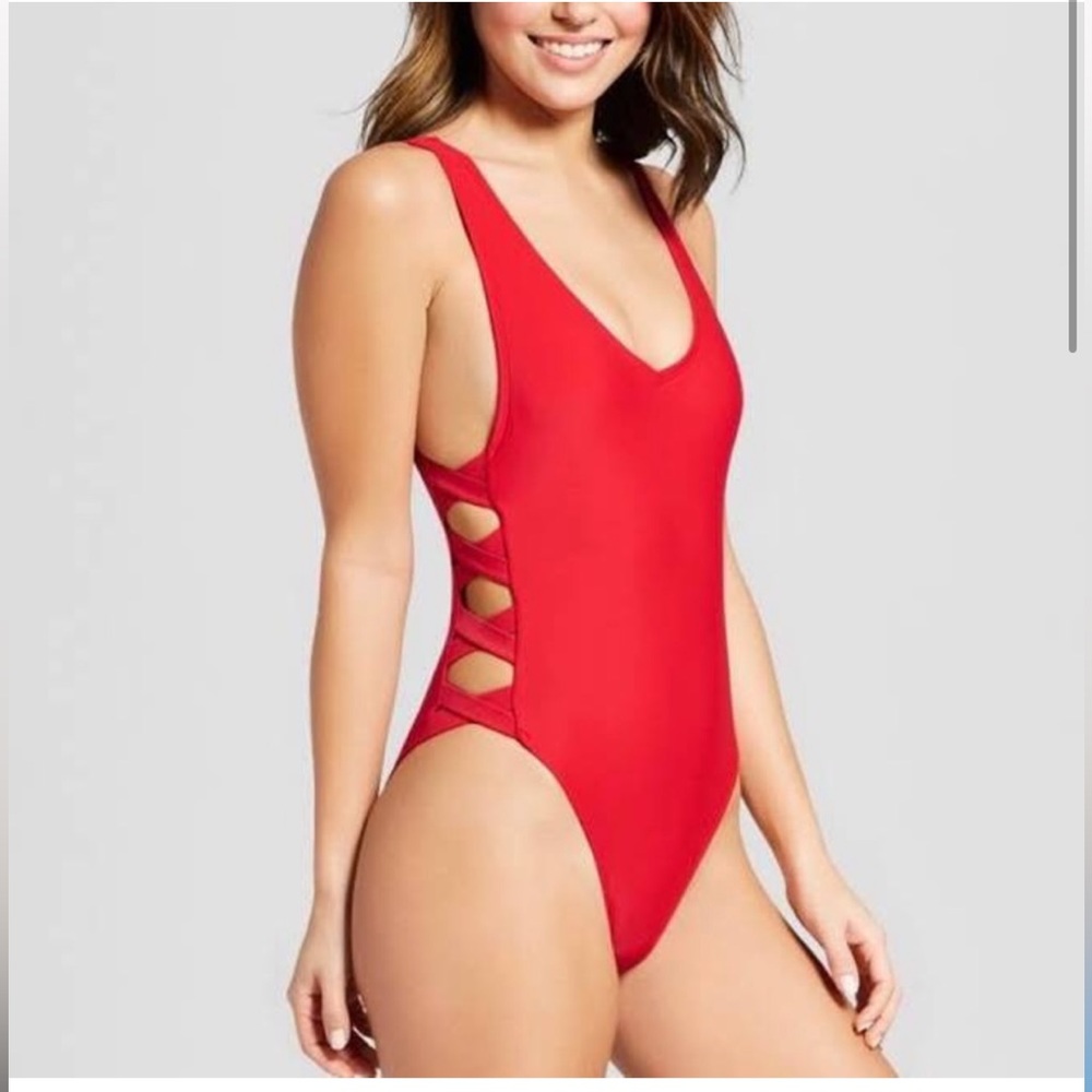 NWT! Xhilaration One Piece Red Swimsuit with Cutouts